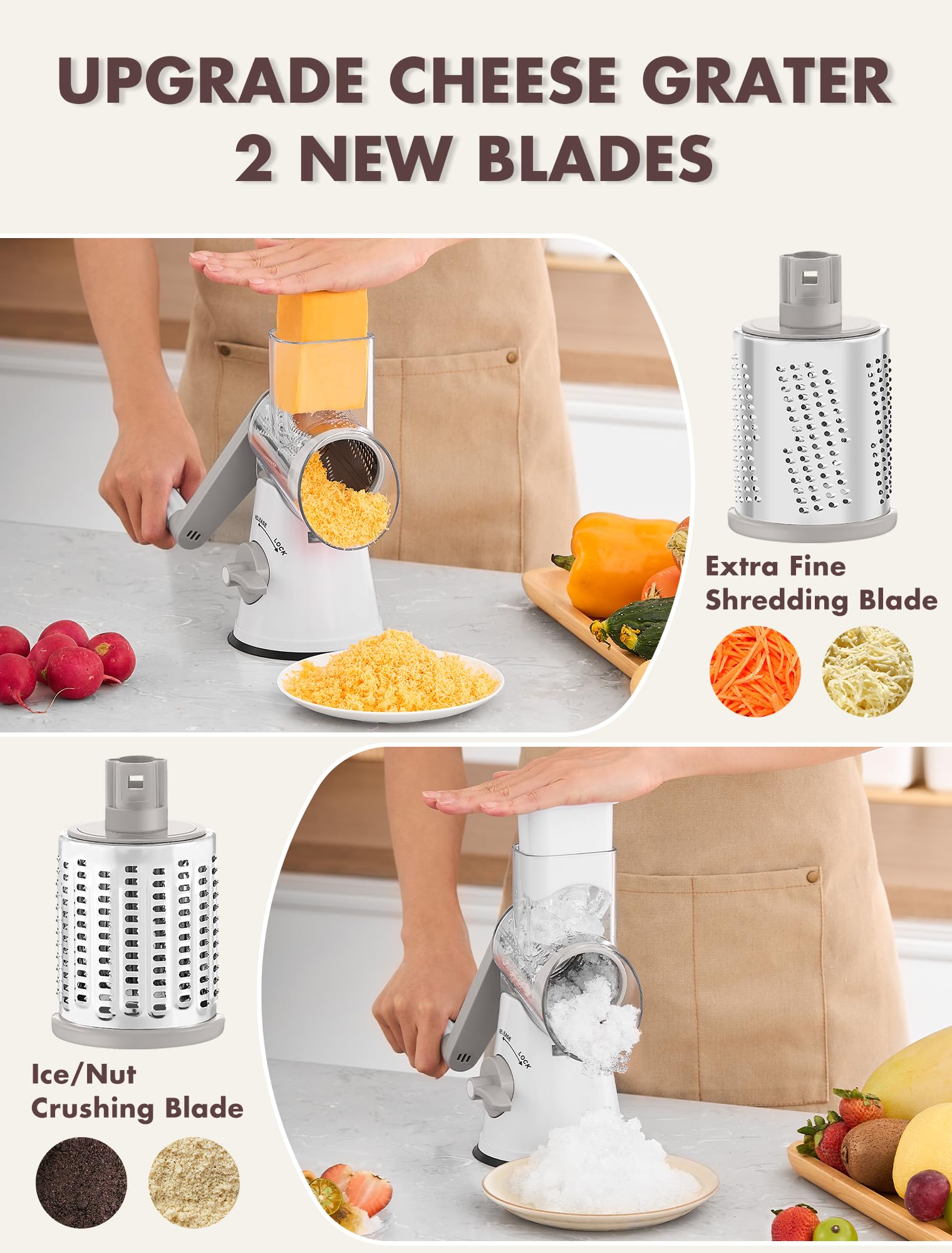 GDL ice shaver blade on the rotary cheese grater for crushed ice.