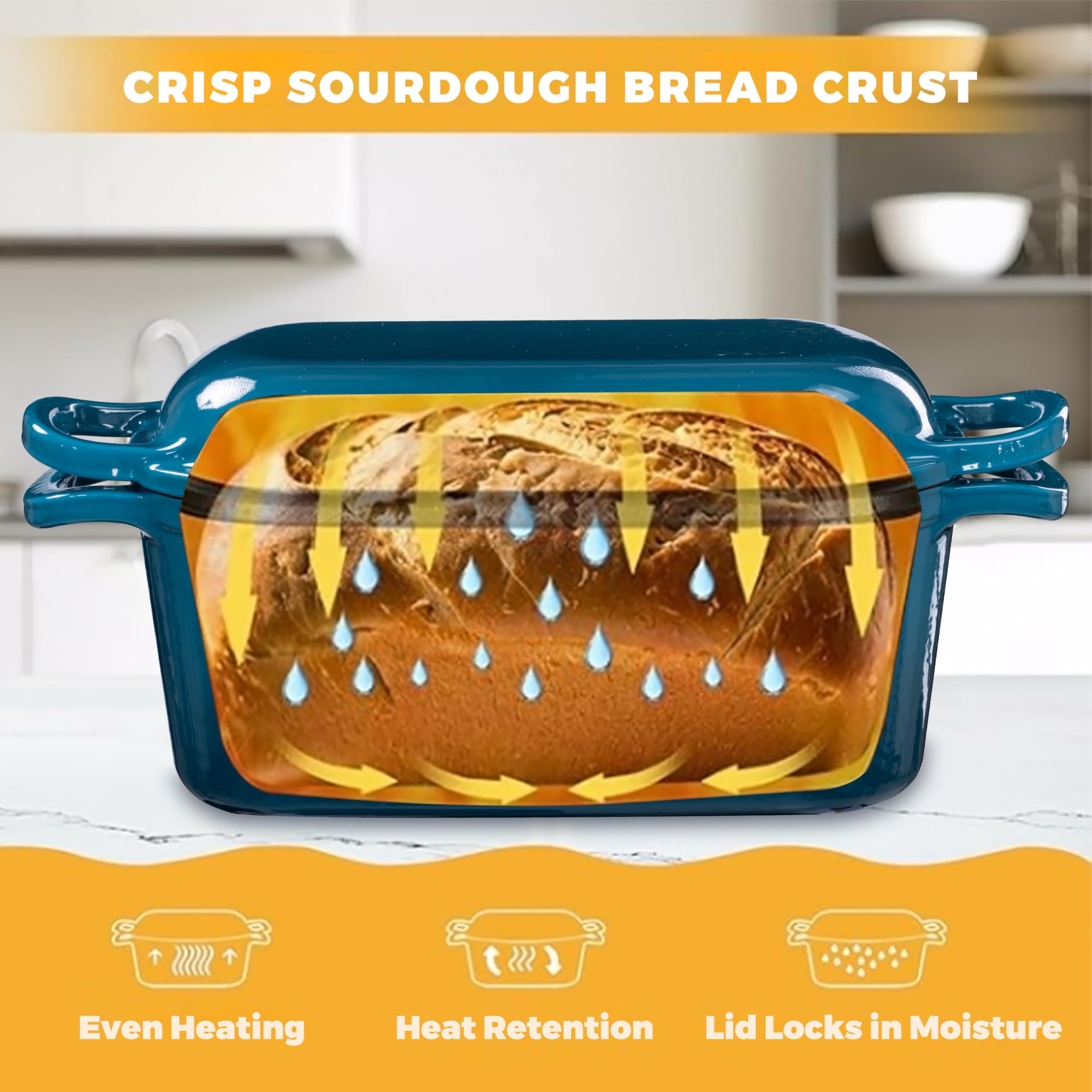 GdnWings cast iron loaf pan teal keeps heat for consistent crumb and crust.