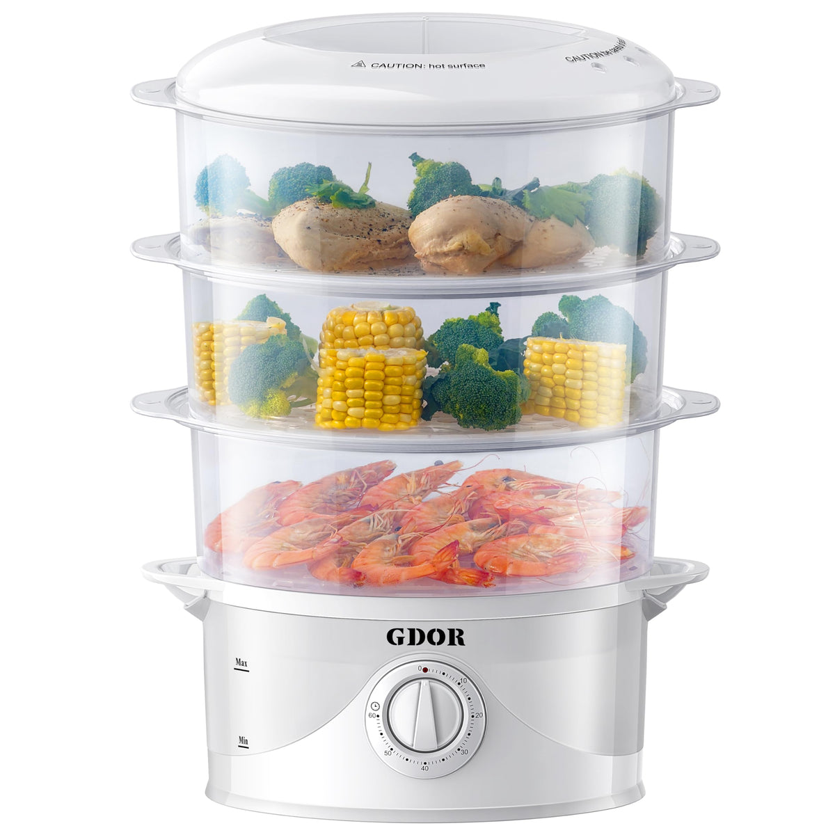 GDOR 3-Tier steamer baskets arranged for versatile batch cooking