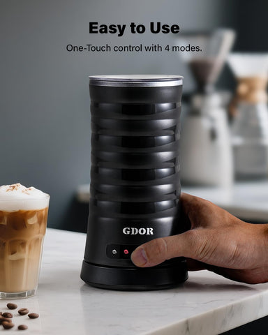 Warm milk from the GDOR frother ready for hot chocolate or mochas.