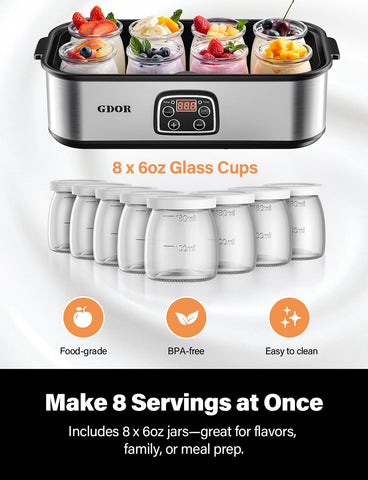 GDOR Yogurt Maker BPA-free-glass-jars: safe glass jars for every batch.