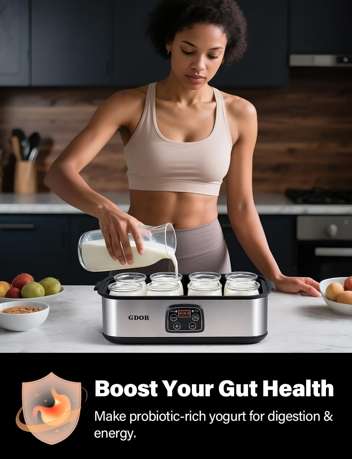 GDOR Yogurt Maker timer-display: easy scheduling for consistent fermentation.