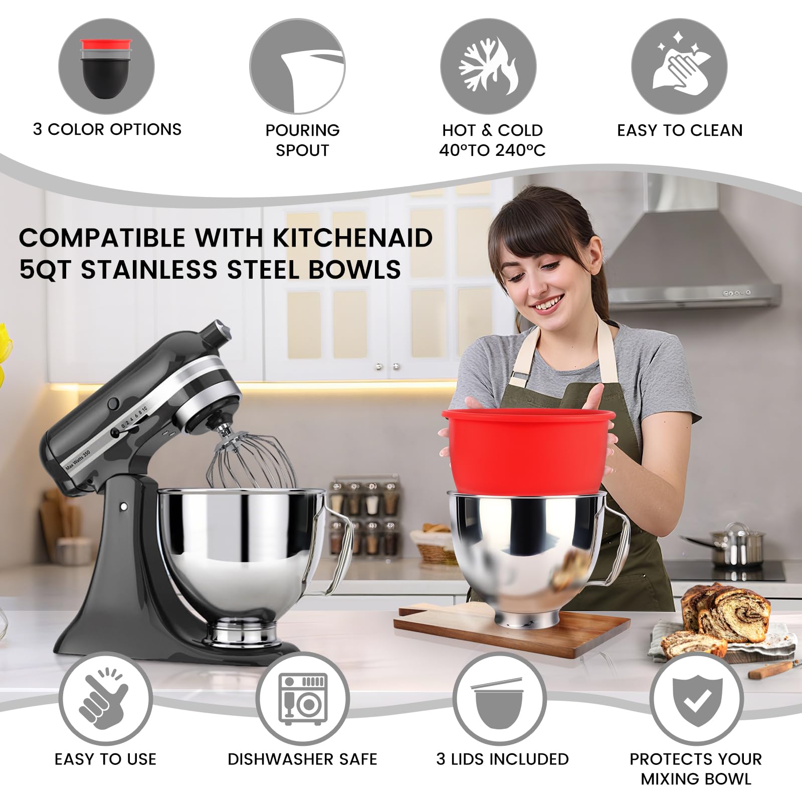 Gdrtwwh compatible with KitchenAid tilt-head 5-quart bowls for easy prep