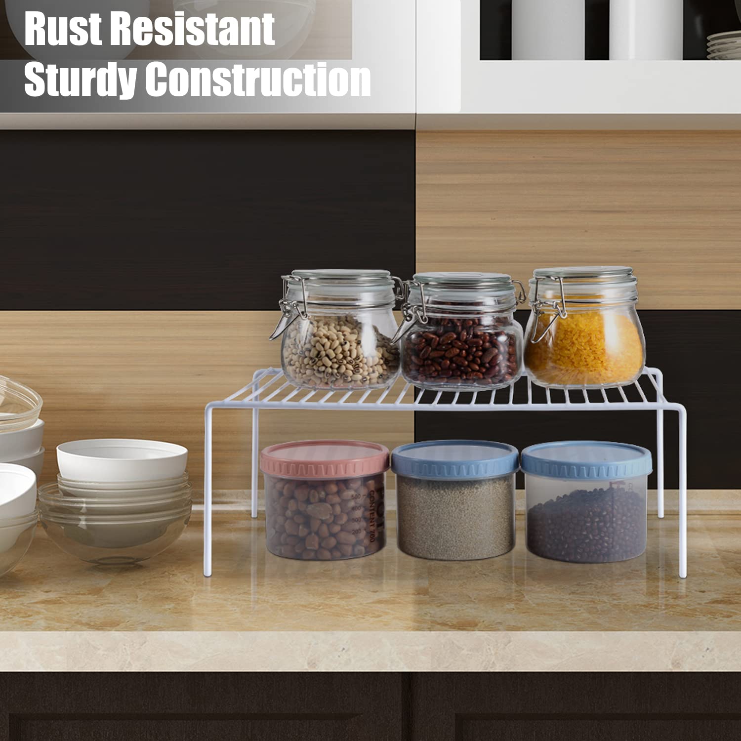 GEDLIRE kitchen counter space saver shelf fits plates and cups neatly and accessibly.