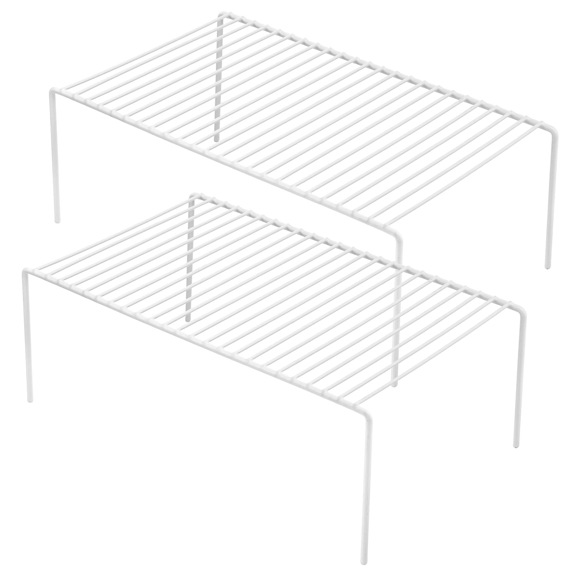 GEDLIRE two-tier kitchen cabinet shelf organizer in white for plates and mugs.