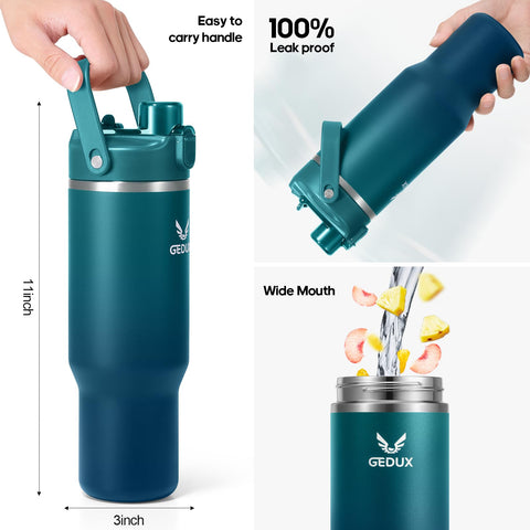 Gedux 32-ounce capacity ideal for all-day hydration during activities or travel.