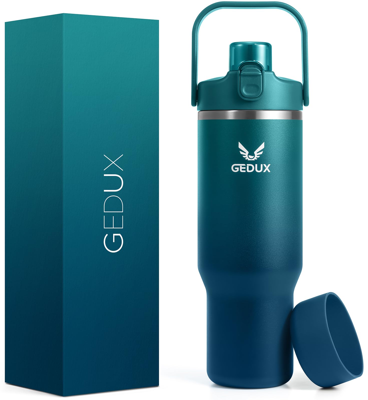 Gedux 32oz tumbler with gradient blue handle for on-the-go hydration and temperature control.