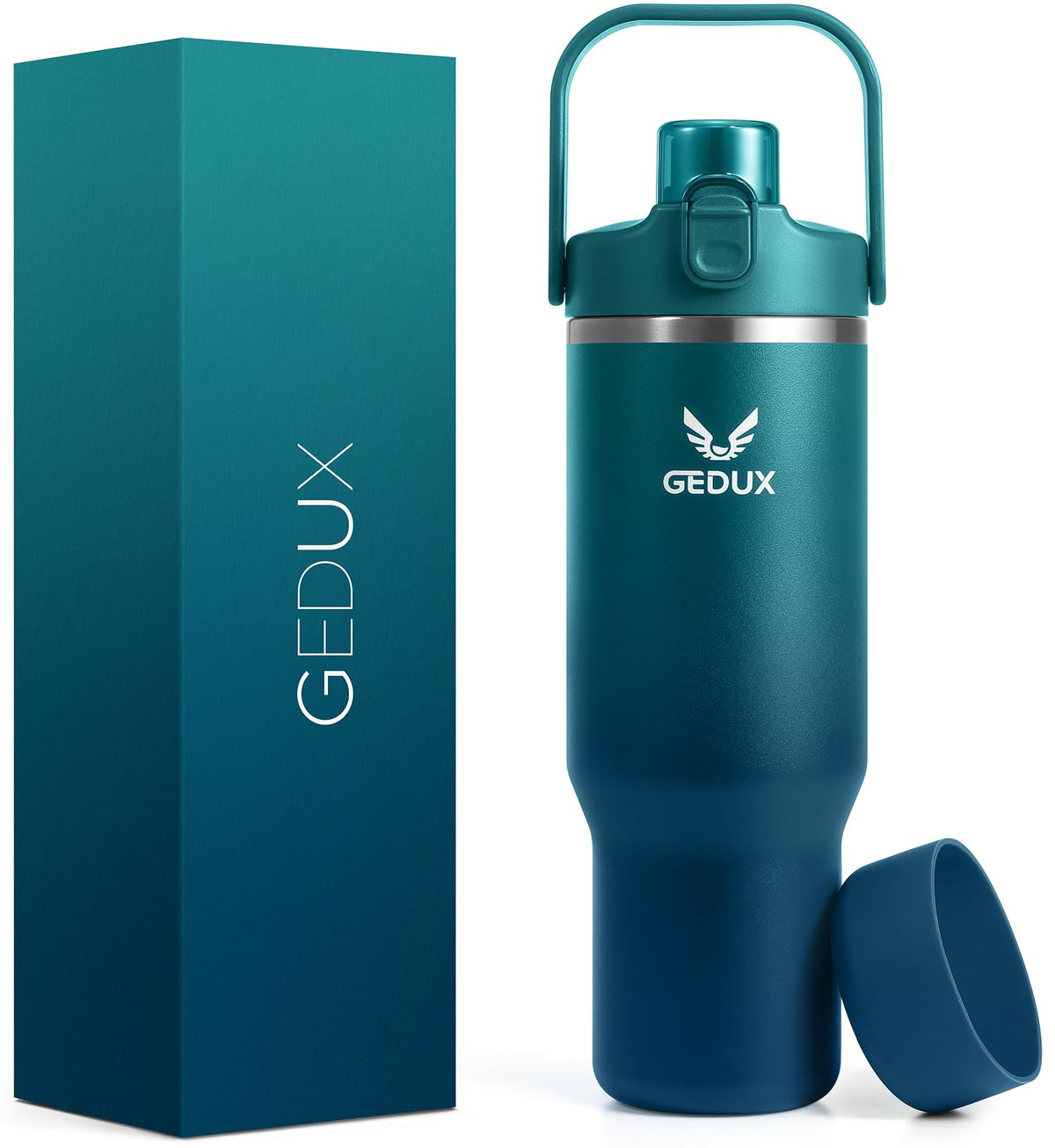 Gedux 32oz tumbler with gradient blue handle for on-the-go hydration and temperature control.