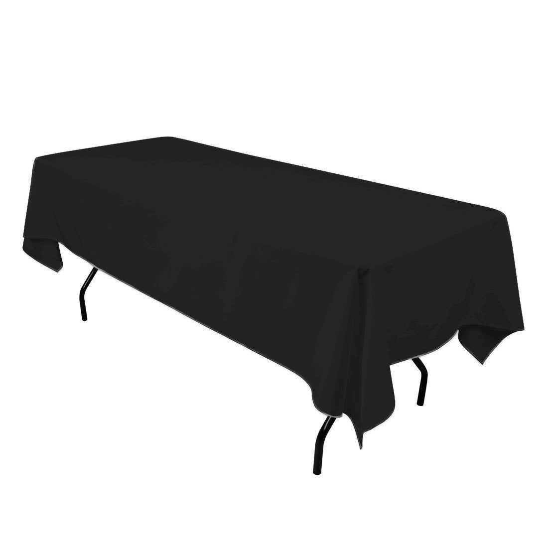 Gee Di Moda rectangle tablecloth 60x126 inches on table, sleek black finish for elegant meals