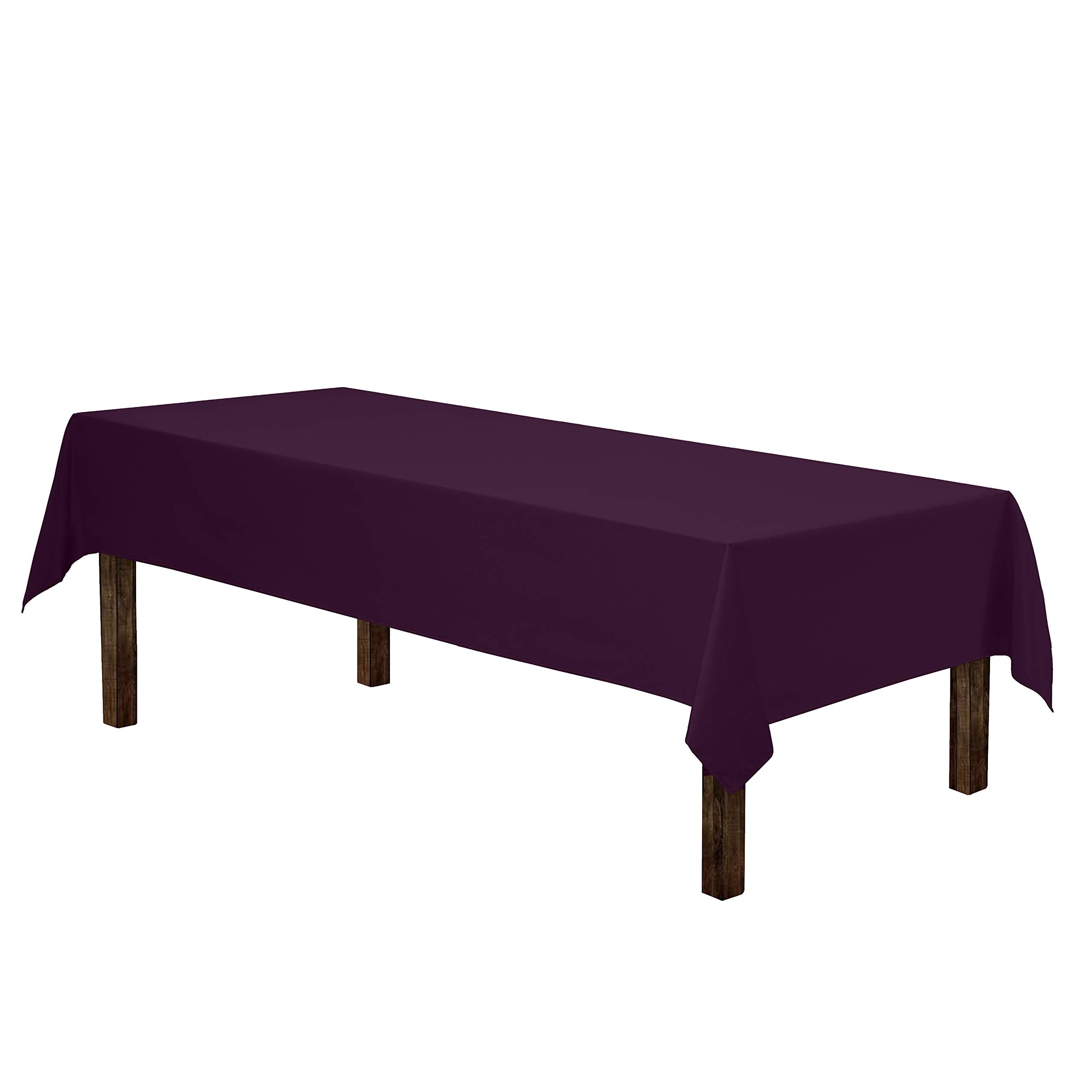 Gee Di Moda eggplant tablecloth close-up showing durable polyester fabric