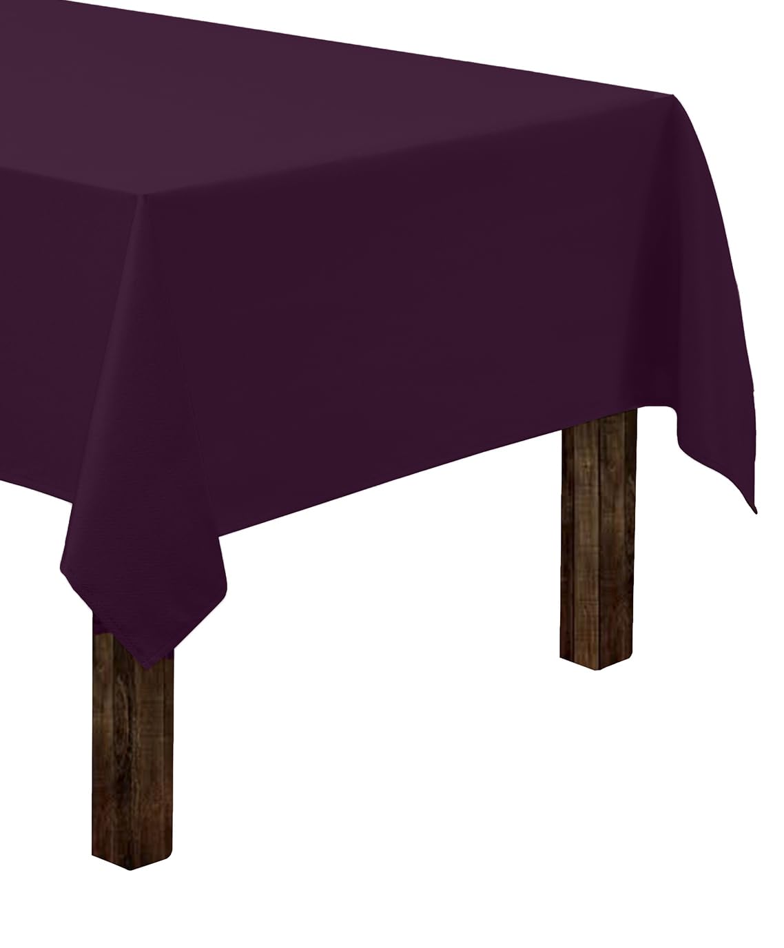 Gee Di Moda rectangle tablecloth in eggplant on table with seamless drape