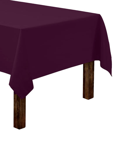 Gee Di Moda rectangle tablecloth in eggplant on table with seamless drape