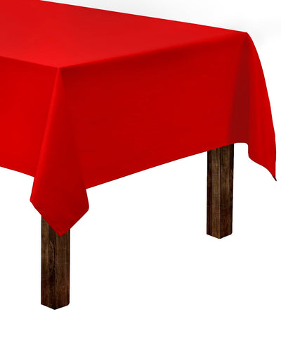 Gee Di Moda red rectangle tablecloth close-up shows hemmed edges and premium fabric.