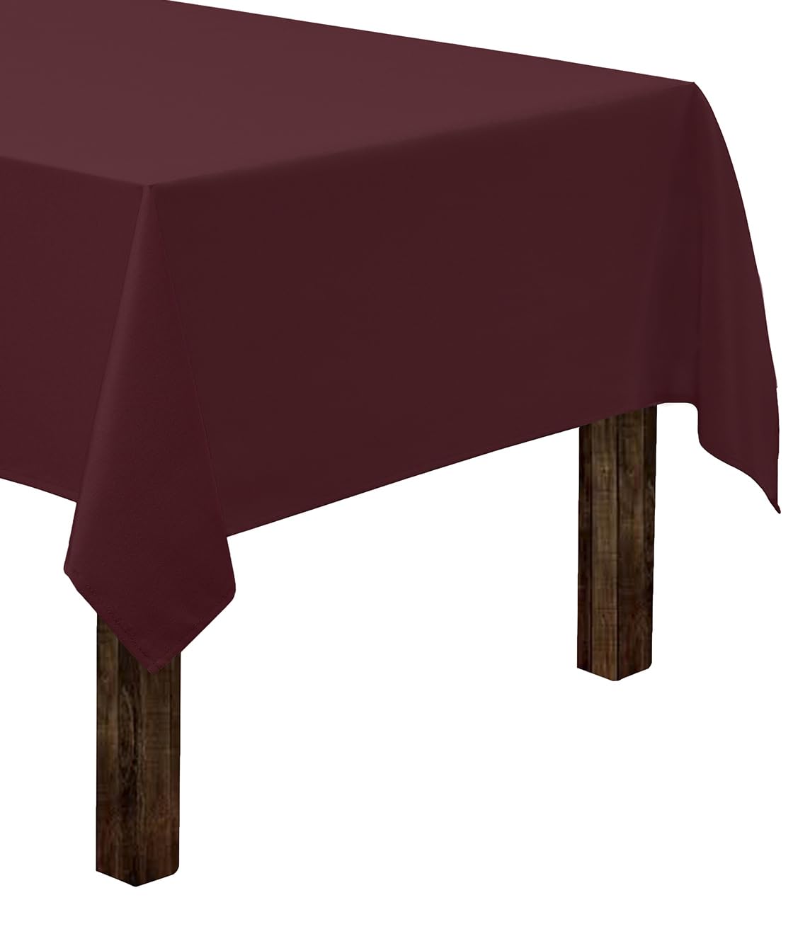 Gee Di Moda burgundy rectangle tablecloth on an 8-foot table with a 15-inch drop