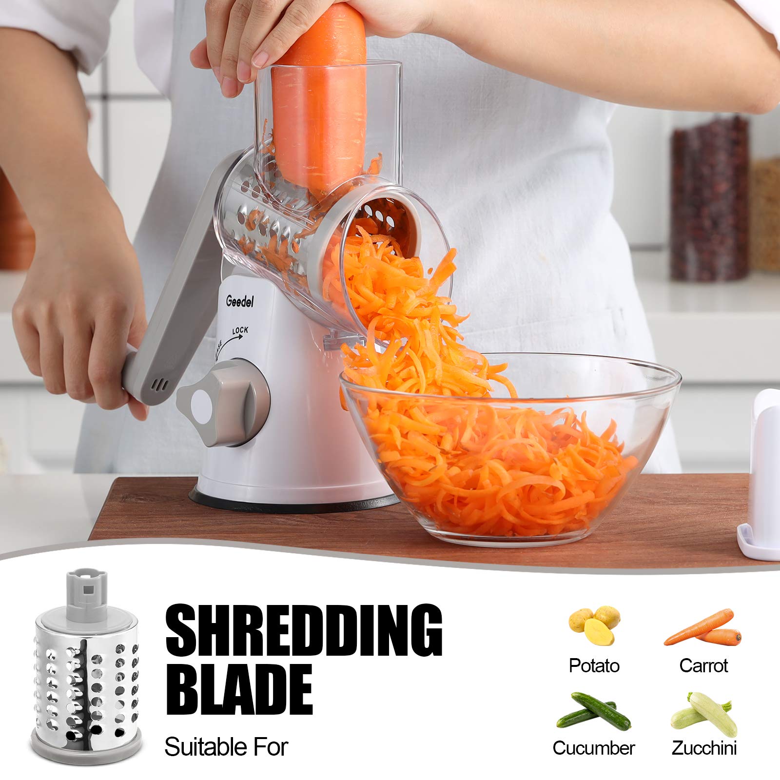 Geedel cheese grater safety handle keeps fingers away from blades