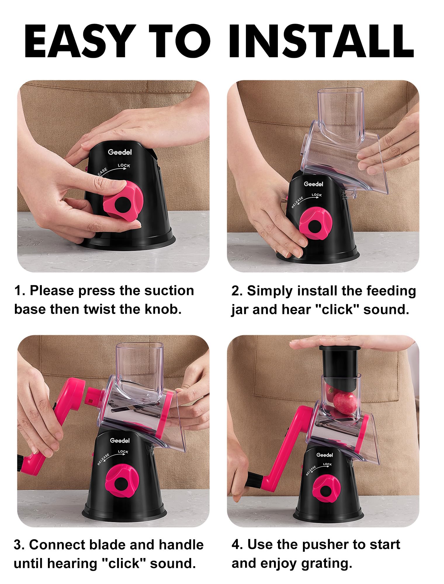 Geedel dishwasher-safe parts simplify cleaning after use.