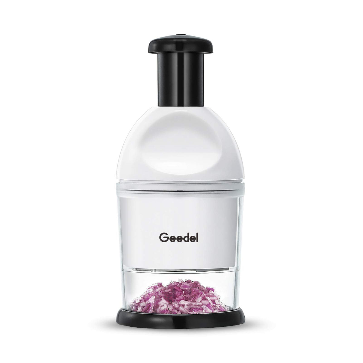 Geedel Food Chopper blade enables quick, safe dicing.