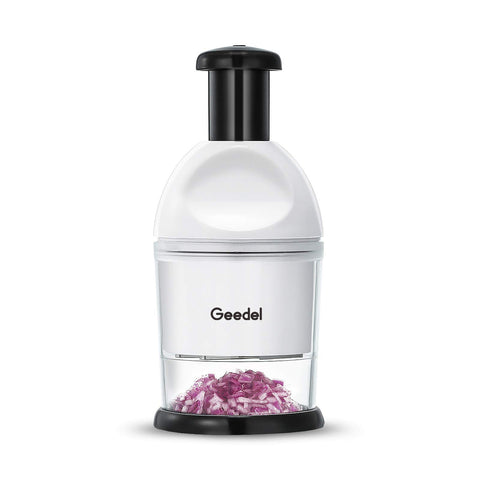 Geedel Food Chopper blade enables quick, safe dicing.