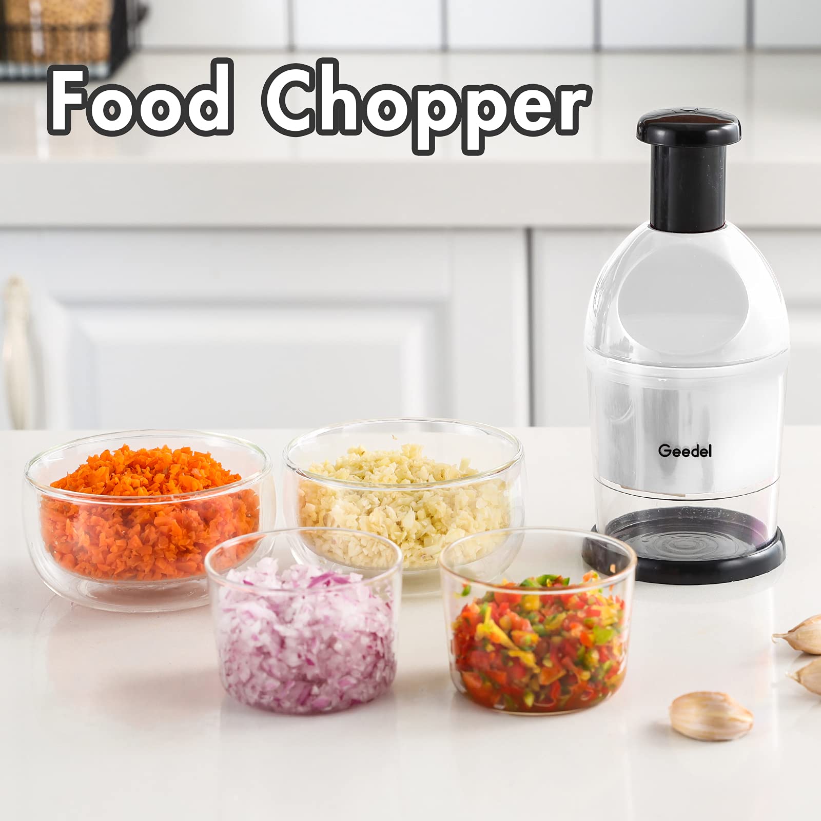 Geedel Food Chopper dishwasher-safe parts for easy cleanup.