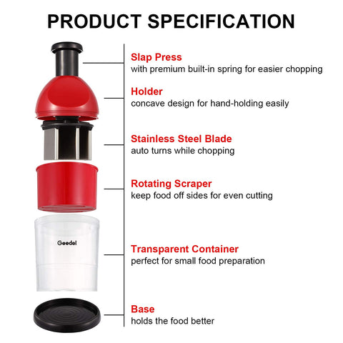 Geedel Multi-use chopper handling nuts, vegetables, and small salads.