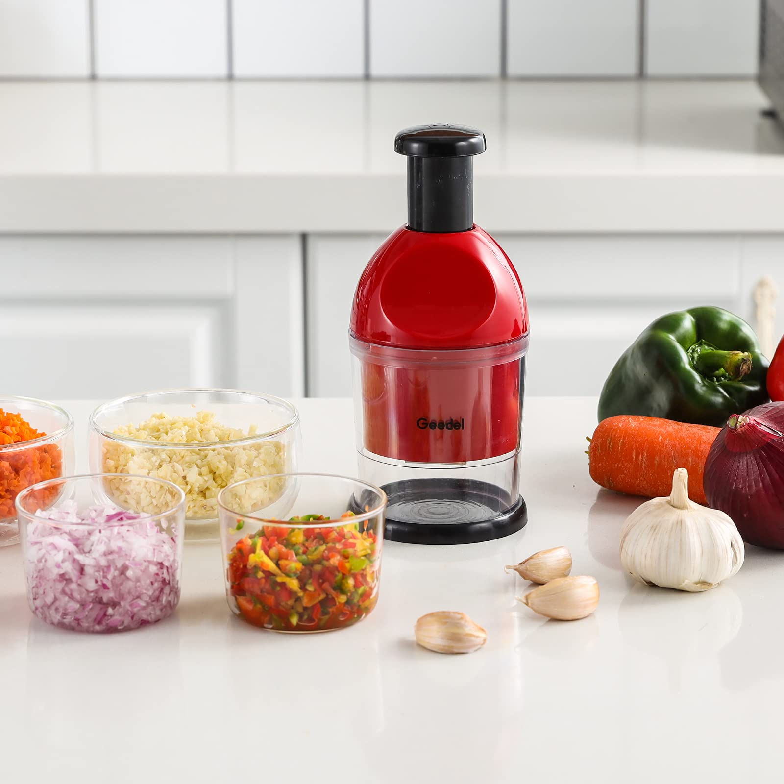 Geedel Food Chopper with included base for stable food prep.