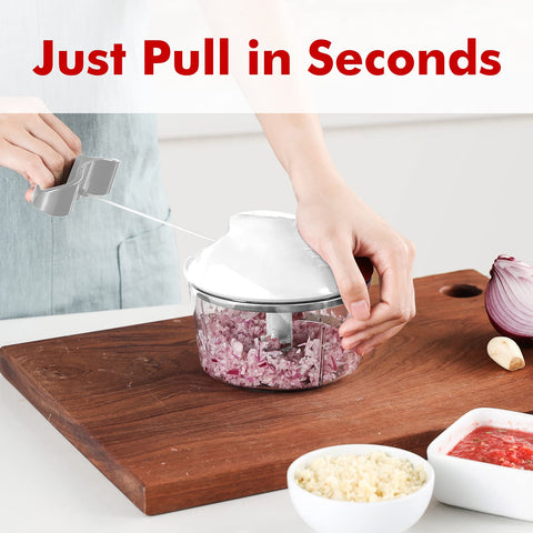 Geedel fruit-vegetable chopper use shows versatility across ingredients.