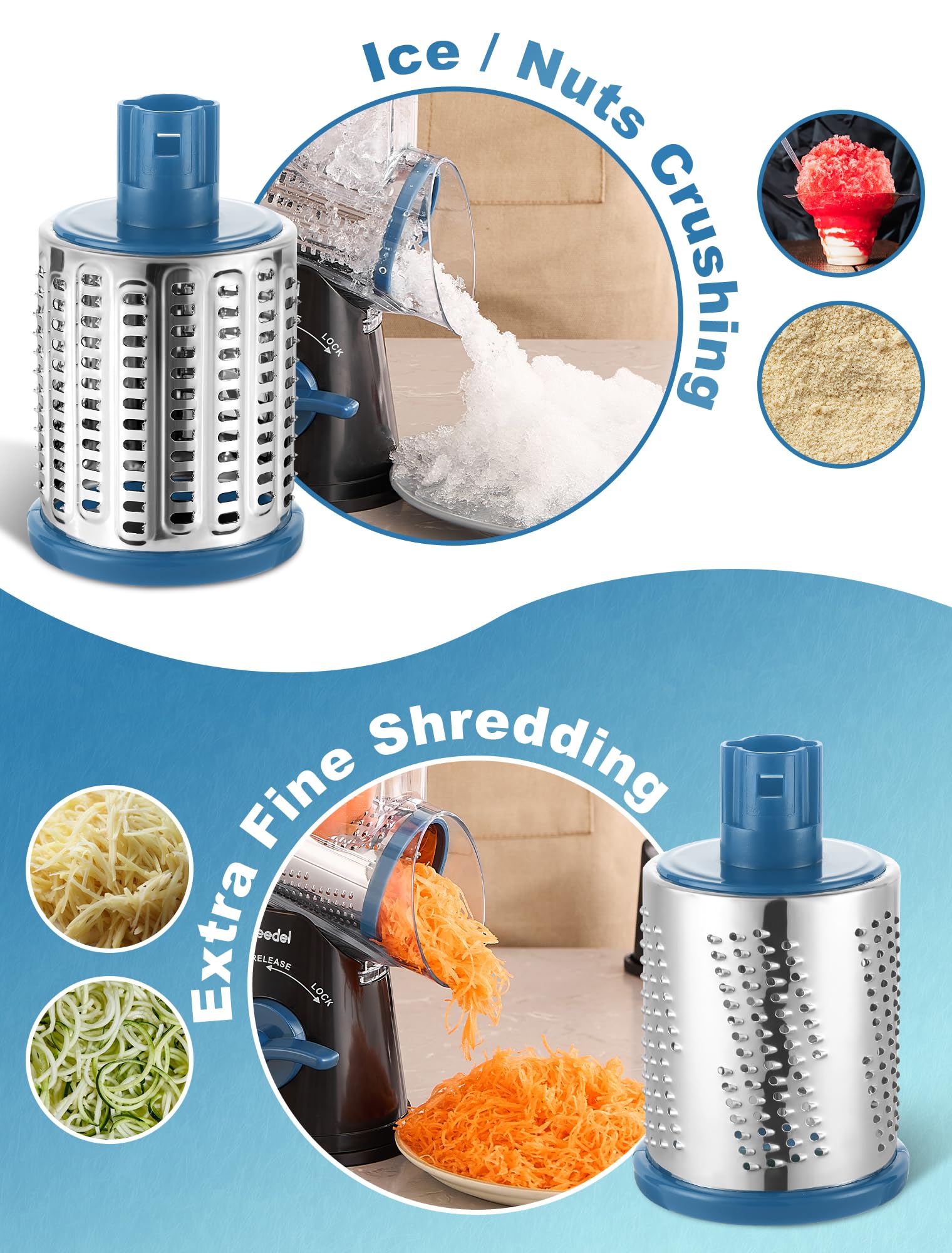 Geedel grater handle in use with ergonomic z shape