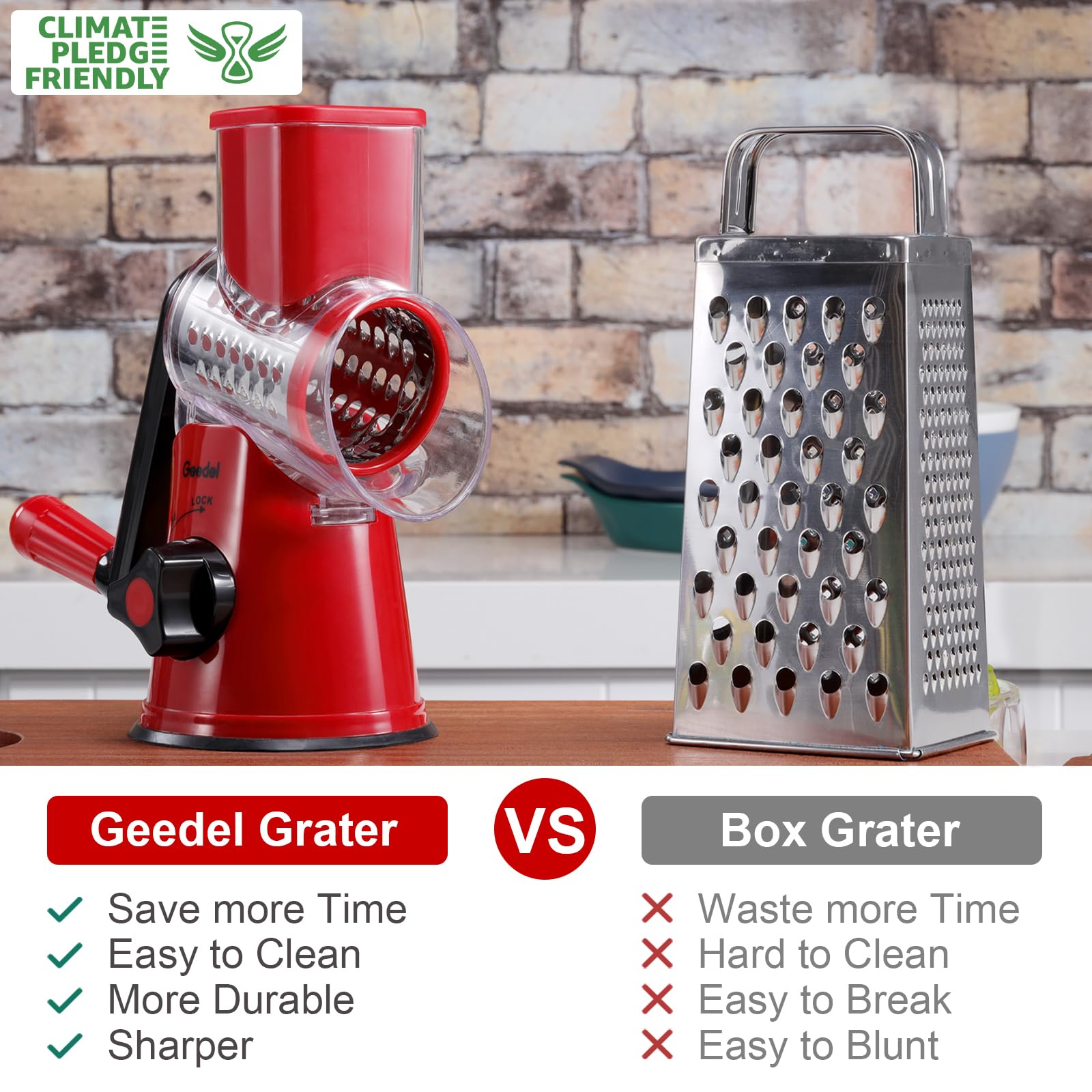 Geedel mandoline slicer with interchangeable blades for easy vegetable slicing.