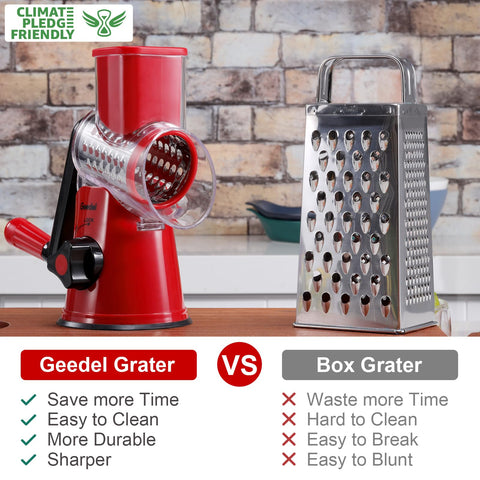 Geedel mandoline slicer with interchangeable blades for easy vegetable slicing.