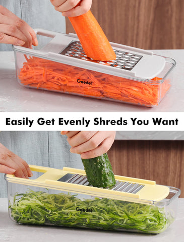 Geedel mandoline coarse shredding blade for quick shredding.