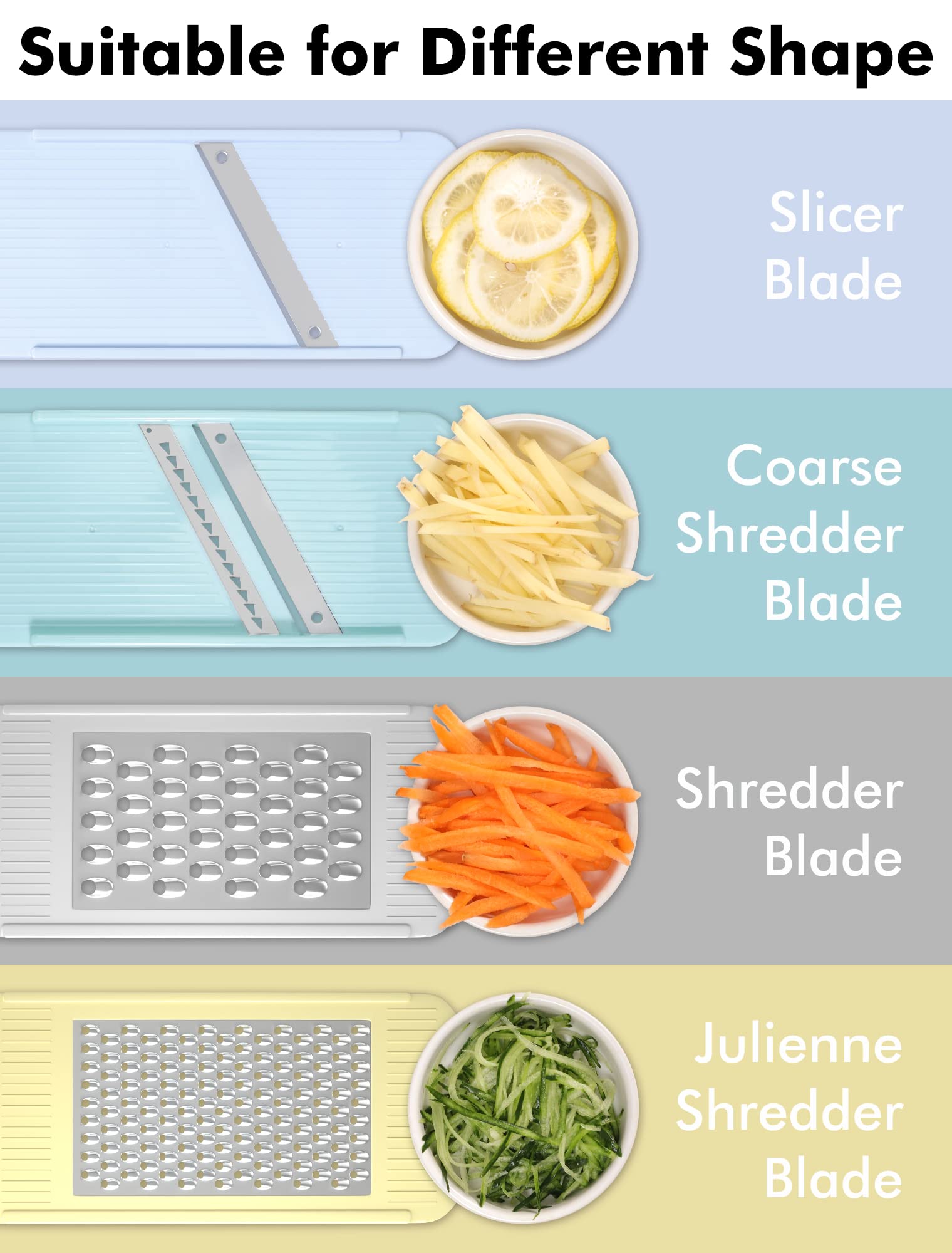 Geedel mandoline julienne blade creates delicate matchsticks for garnishes.