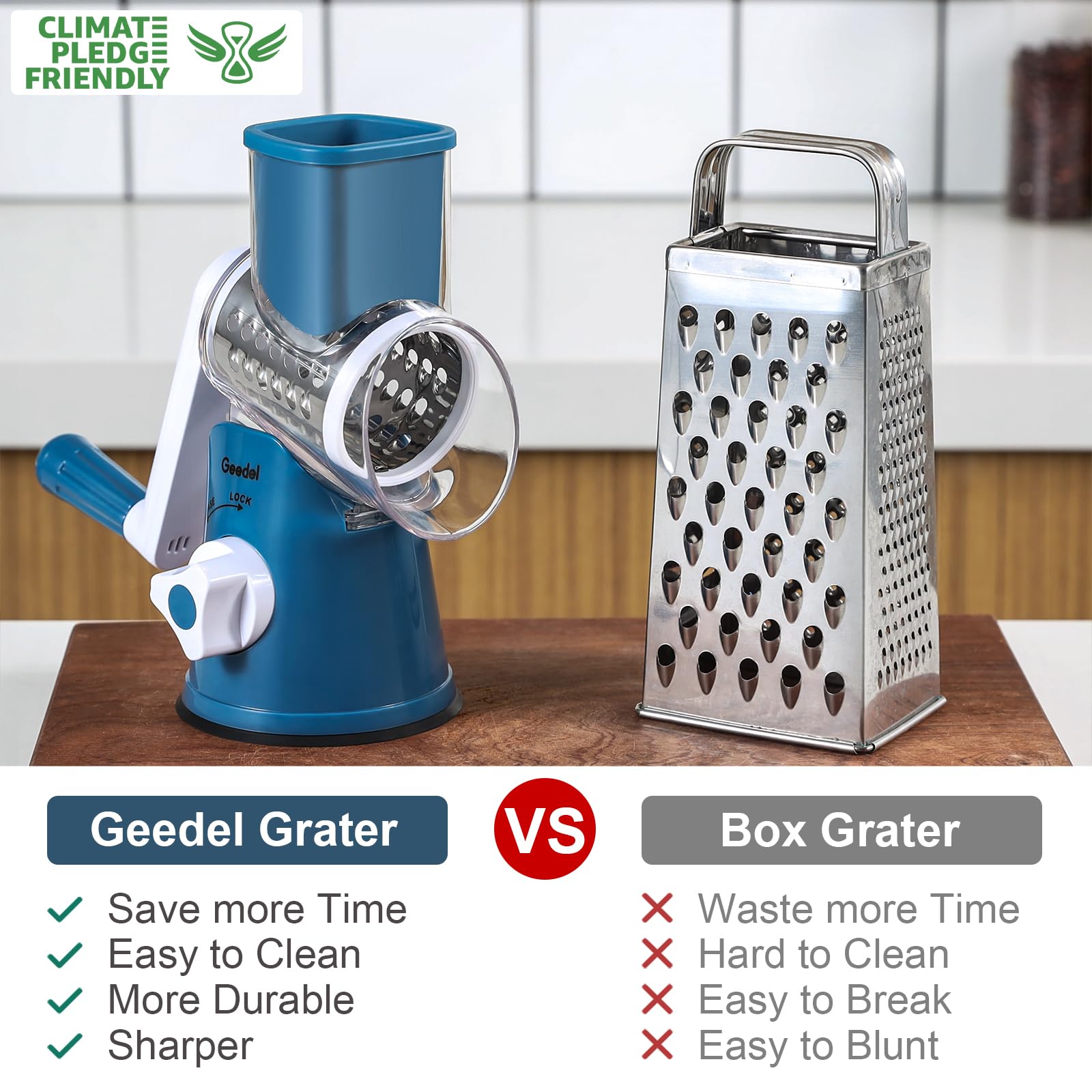 Geedel rotary grater blades in stainless steel for sharp slicing.