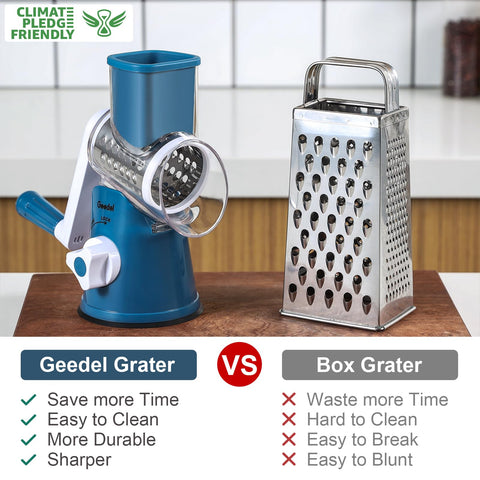 Geedel rotary grater blades in stainless steel for sharp slicing.