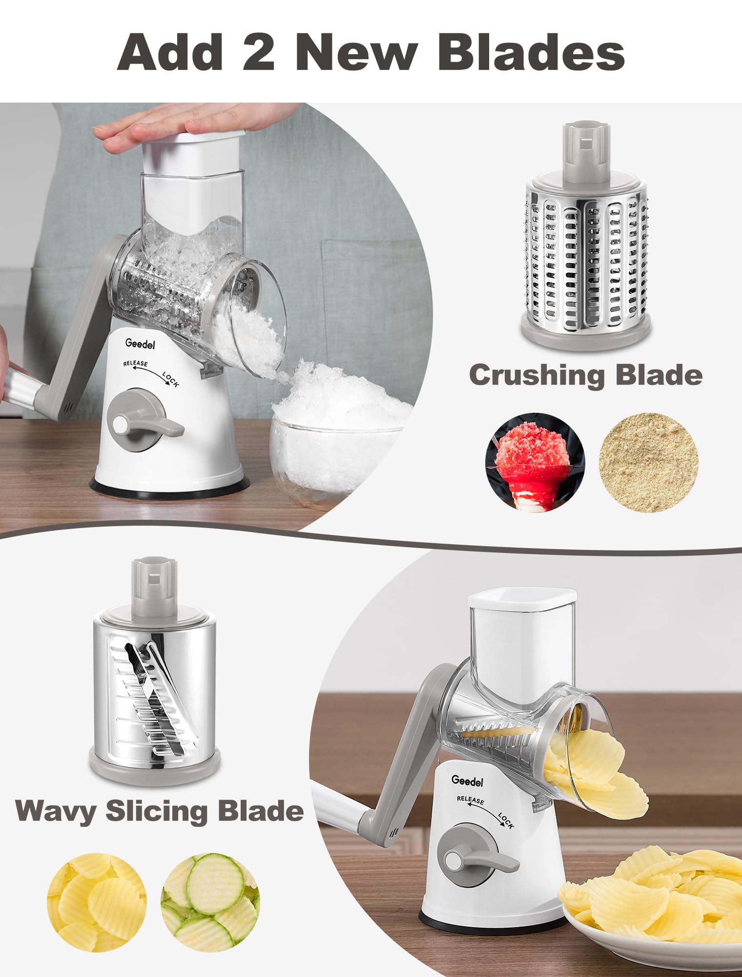 Geedel crushing blade delivers fine texture for sauces and toppings