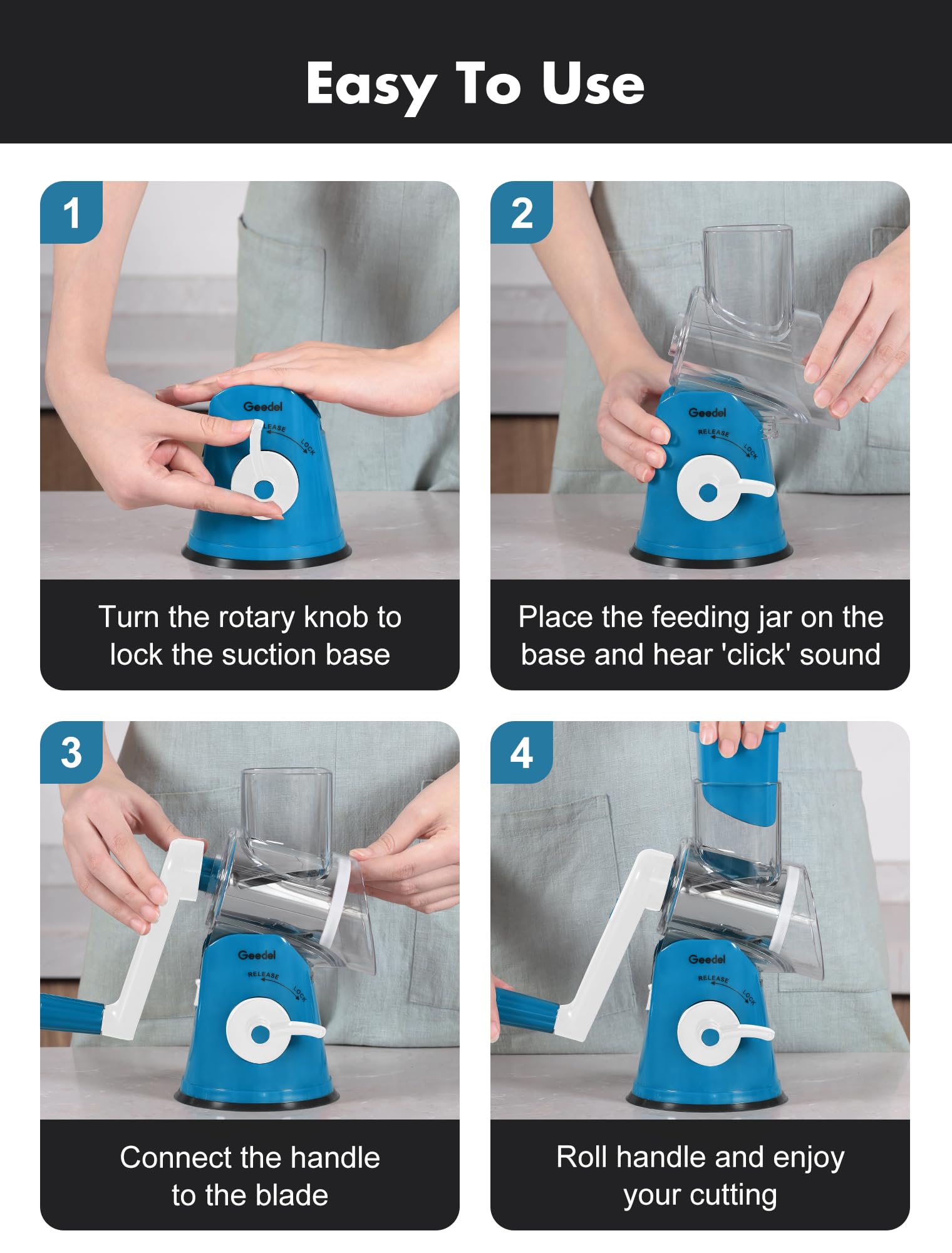 Dishwasher-safe parts of Geedel rotary cheese grater