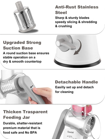 Geedel grater with detachable parts for easy cleaning