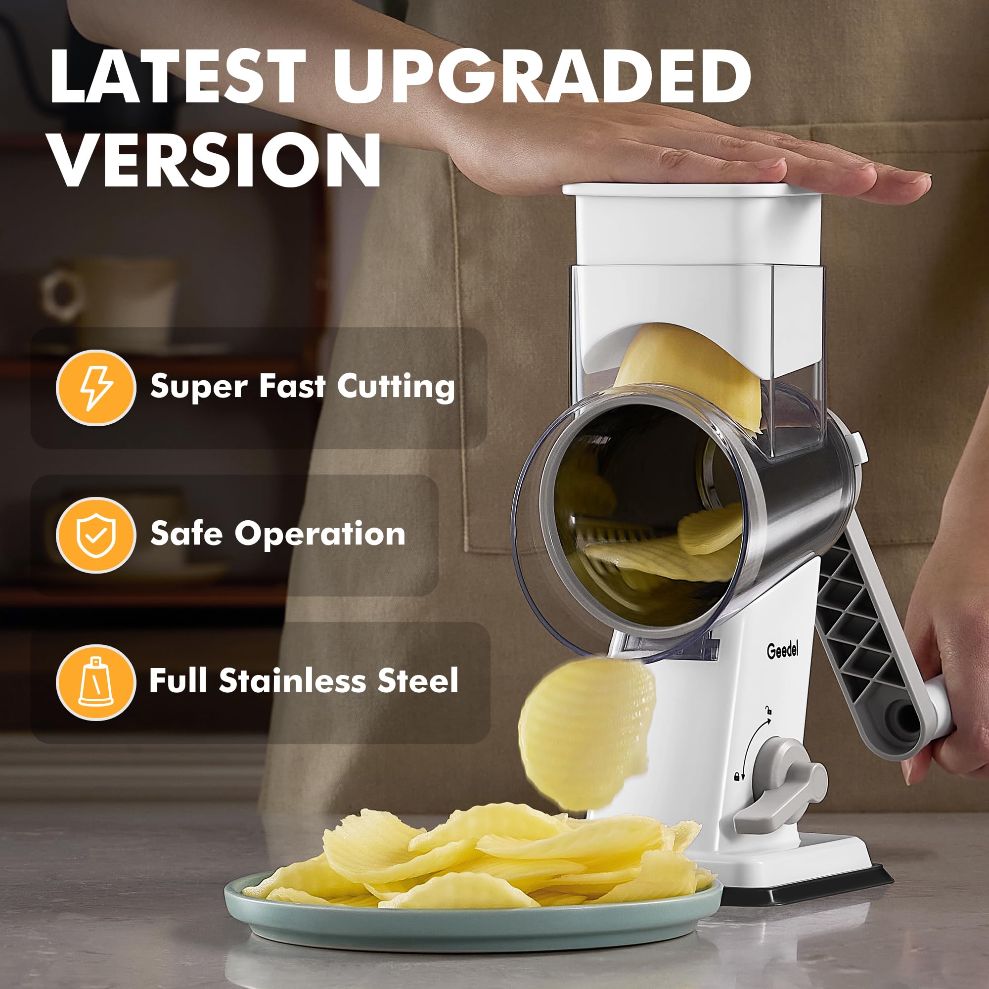 Geedel ergonomic handle design reduces arm strain during shredding