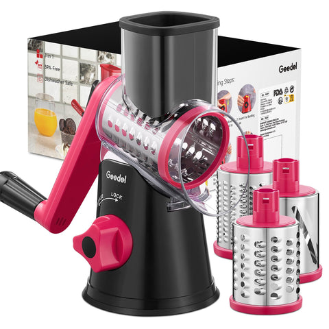 Geedel rotary cheese grater handle for safe, easy shredding.