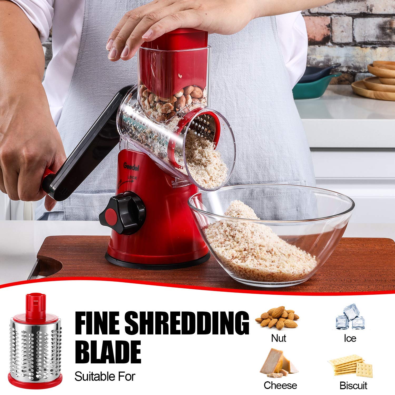 Geedel rotary grater dishwasher-safe design for effortless cleanup.