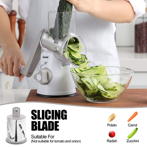 Geedel rotary grater three blades for shredding slicing and grinding