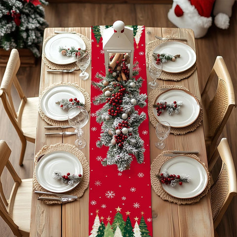 GEEORY burlap-like spun polyester adds texture and durability to the table setup.
