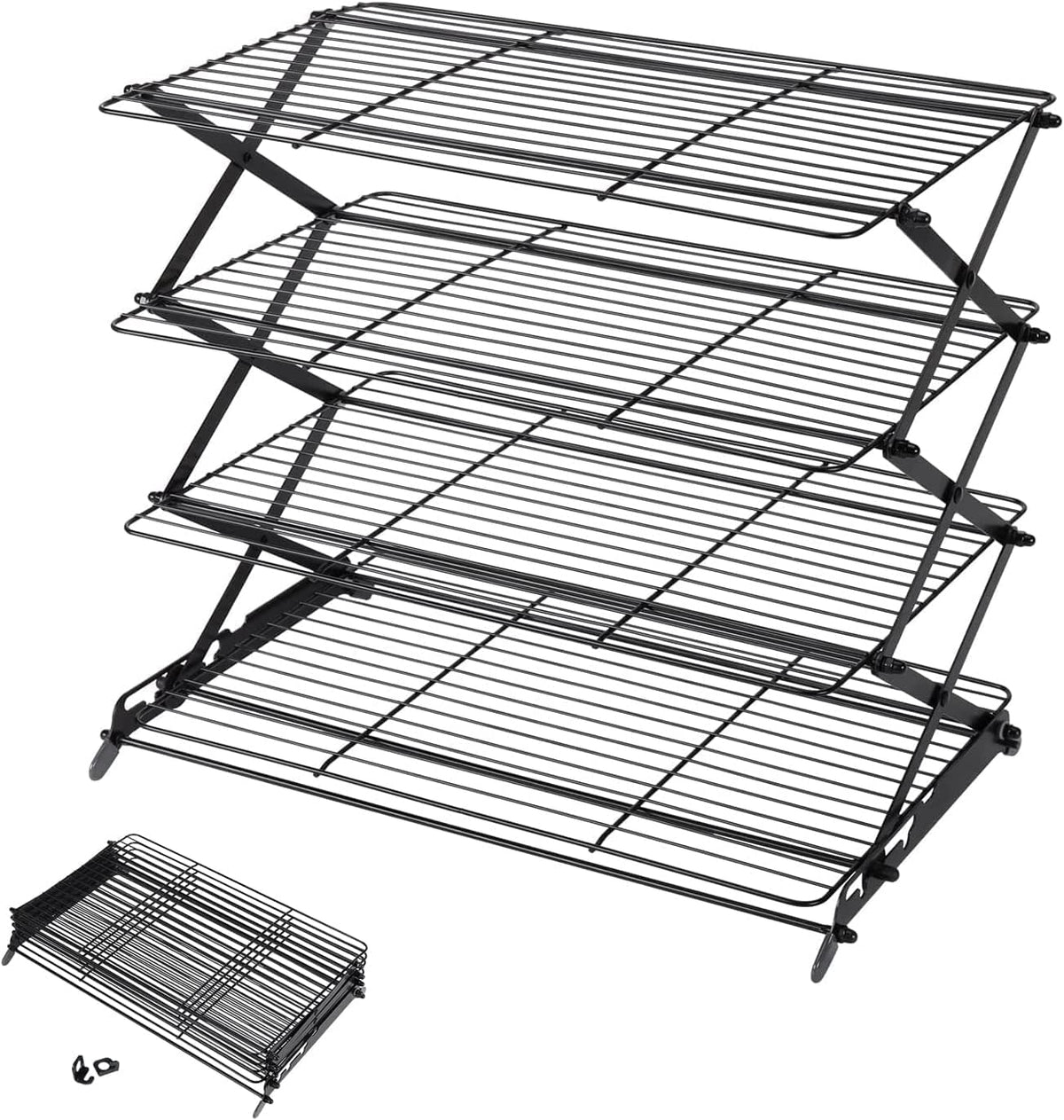 Geesta 4-tier collapsible rack in use cooling cookies and muffins.