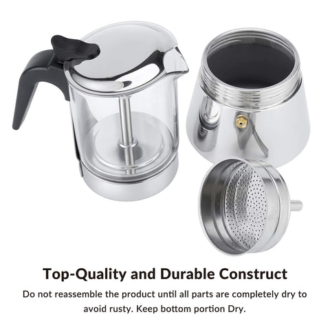 Geesta Moka pot lid lock prevents spills during pouring