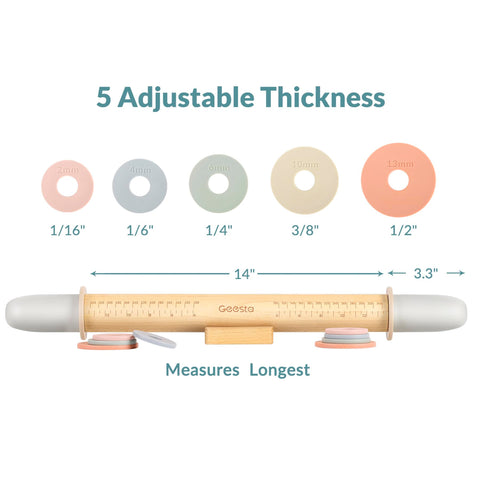 Geesta rolling pin rings food-grade, dishwasher-safe material for easy cleanup after baking.