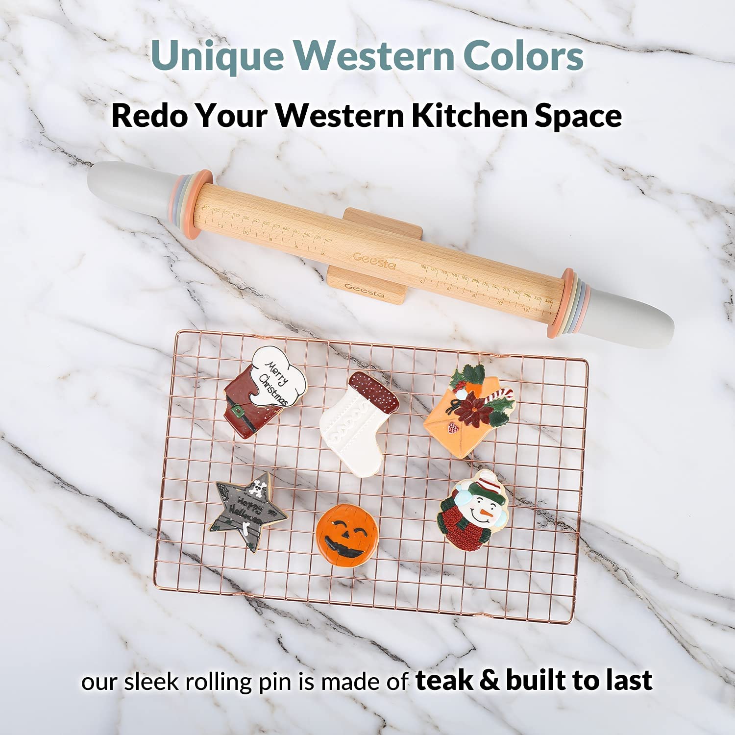 Geesta teak rolling pin delivers a smooth glide through dough