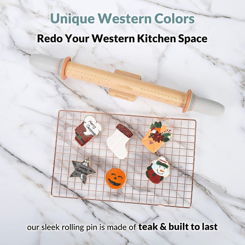 Geesta teak rolling pin delivers a smooth glide through dough