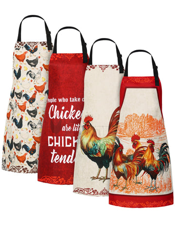 Geetery rooster-print Christmas apron in red, adding festive flair to kitchen tasks.