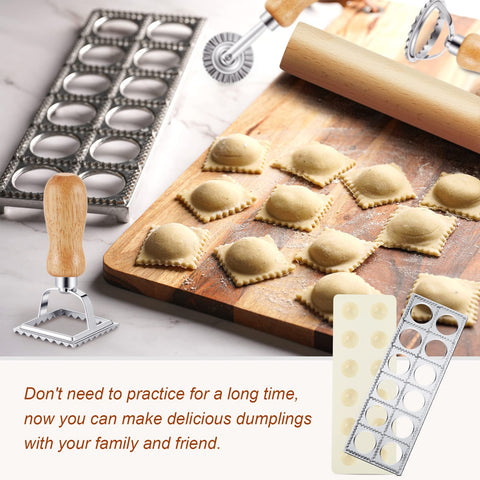 Geetery pasta wheel cutter trims and seals dough.