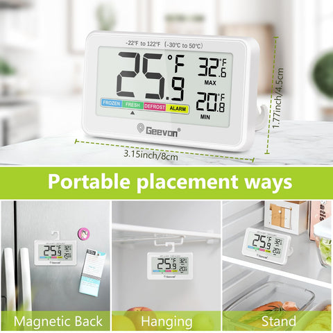 Geevon Digital Refrigerator Thermometer magnetic back mounted on fridge door