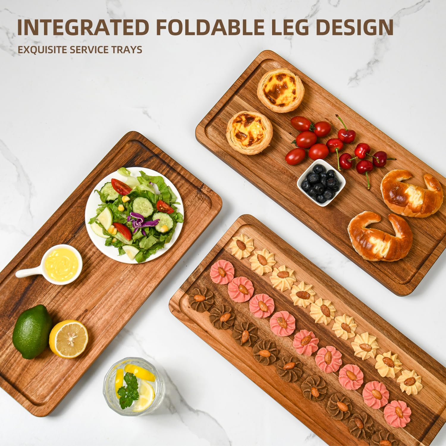 GEHE acacia wood dessert tray display highlighting natural grain for stylish serving